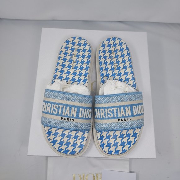 DIOR DWAY D WAY Micro Pop Embroidered Cotton Flat Slide Sandals Shoes - Picture 1 of 9